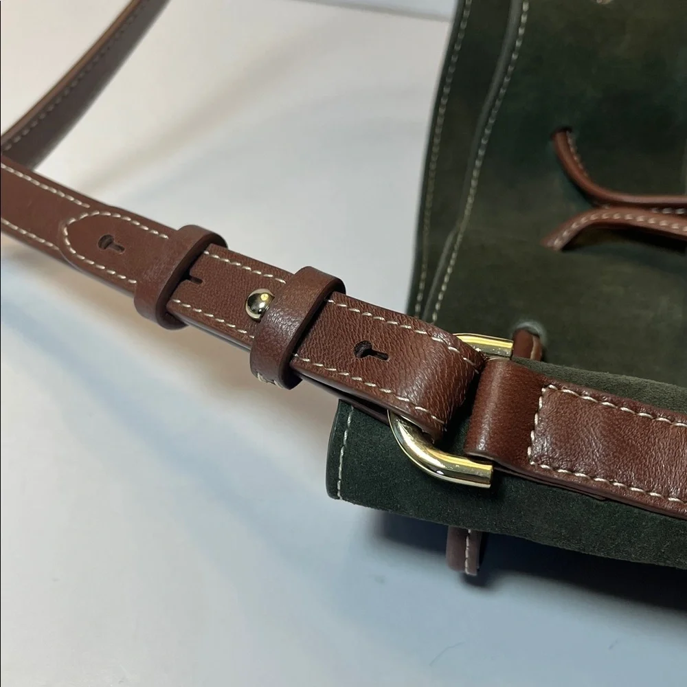 J. McLaughlin Ariana Green Suede Bucket Bag, brown leather trim - Picture 7 of 7